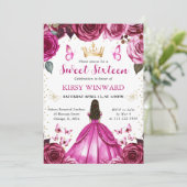 Brünette Prinzessin Sweet 16 Einladung (Stehend Vorderseite)