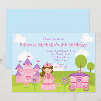 Brünette Prinzessin und Burg und Geburtstagsparty Einladung