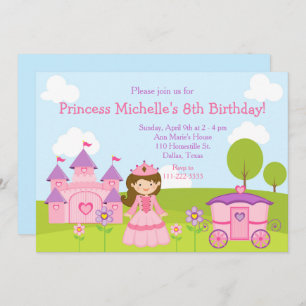 Brünette Prinzessin und Burg und Geburtstagsparty Einladung