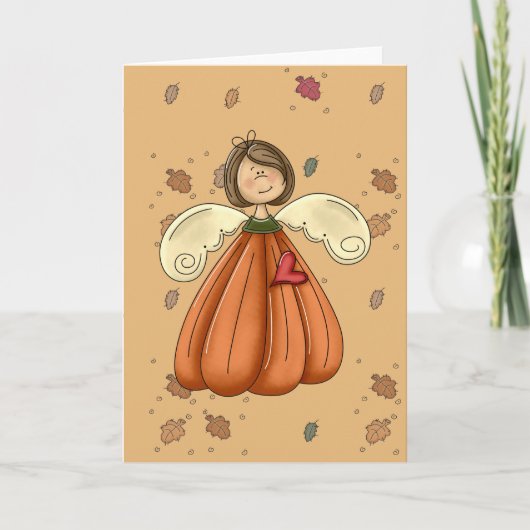 brunette pumpkin angel feiertagskarte (Vorderseite)
