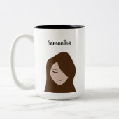 Brünette Schönheit: Anpassbare Girl Illustration M Zweifarbige Tasse (Links)