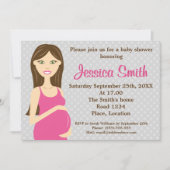 Brünette schwangere Frau in rosa Kleiderpuppe Kind Einladung (Vorderseite)