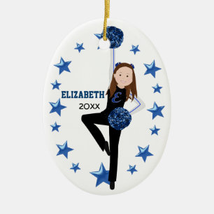 Brünette schwarze, blaue u. weiße Pom Gruppe Keramikornament