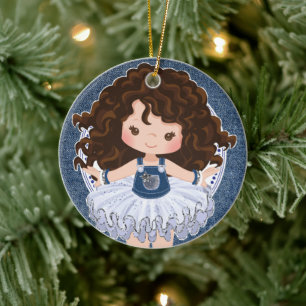 Brünette Süsse Denim & Diamonds Weihnachten Keramik Ornament