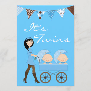 Brünette Twin Boys Kinderdusche Einladung
