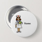 Brünette weibliche Krankenschwester Button Name hi (Vorne & Hinten)