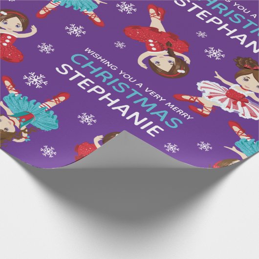 Brünette Weihnachtsballerina Geschenkpapier (Ecke)