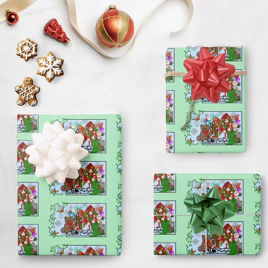 Brünette Weihnachtsmesse Geschenkpapier Set