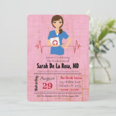 Brünetter Abschluss der Medizinschule für Mädchen  Einladung (Stehend Vorderseite)