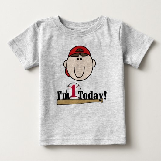 Brünetter Baseball-erster Geburtstag Baby T-shirt (Vorderseite)
