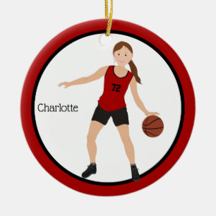 Brünetter Basketballspieler für Mädchen in Rot und Keramik Ornament