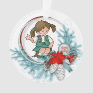 Brünetter blauer Kieferjuniorwreath Ornament