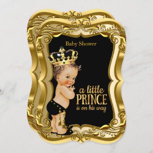 Brünetter Boy Prince Baby Dusche Black Gold Einladung