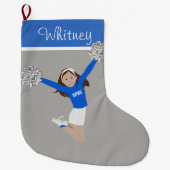 Brünetter Cheerleader in White & Blue Großer Weihnachtsstrumpf (Vorderseite)