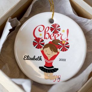 Brünetter Cheerleader-Ornament aus Black & Red Che Keramikornament