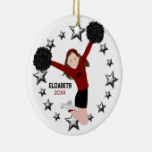 Brünetter Cheerleader Pom Poms in Rot und Schwarz Keramikornament (Rechts)