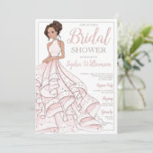Brünetter Glitzer Glam Bride Brautparty Einladung (Stehend Vorderseite)