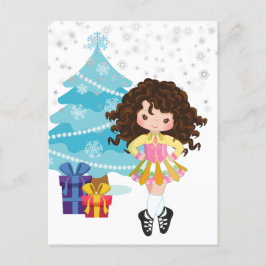 Brünetter Irish Dancer Winter Weihnachtsfeiertag Postkarte