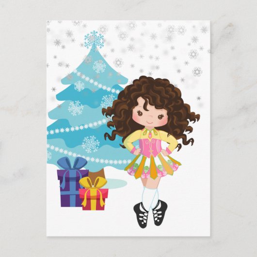 Brünetter Irish Dancer Winter Weihnachtsfeiertag Postkarte (Vorderseite)