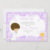 Brünetter Junge Erste Kommune Damask Dankeskarte (Vorderseite)