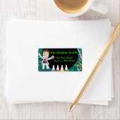 Brünetter Junge Mad Scientist Party-Adressenmarken Adressaufkleber (Insitu)