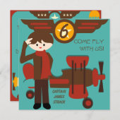 Brünetter Junge Pilot Einladungen zum Geburtstag (Vorne/Hinten)