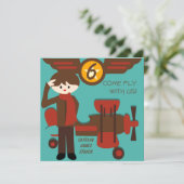 Brünetter Junge Pilot Einladungen zum Geburtstag (Stehend Vorderseite)