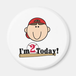 Brünetter Jungen-Baseball-2. Geburtstag Magnet
