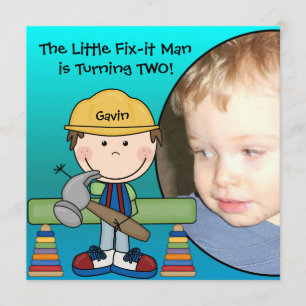 Brünetter kleiner Fix-it-Mann zum Geburtstag Einladung