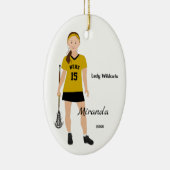 Brünetter Lacrosse Player in Schwarz und Gelb Keramik Ornament (Rechts)