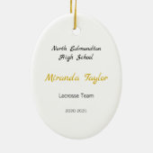 Brünetter Lacrosse Player in Schwarz und Gelb Keramik Ornament (Hinten)