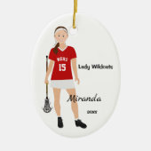 Brünetter Lacrosse-Player, rot und weiß Keramik Ornament (Vorne)