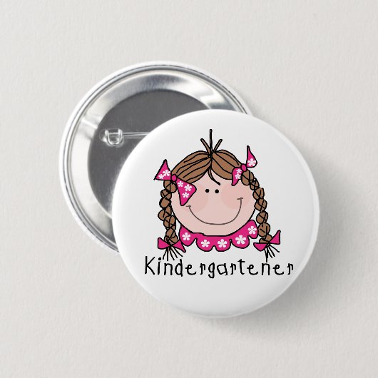 Brünetter MädchenKindergartener Button (Vorne & Hinten)