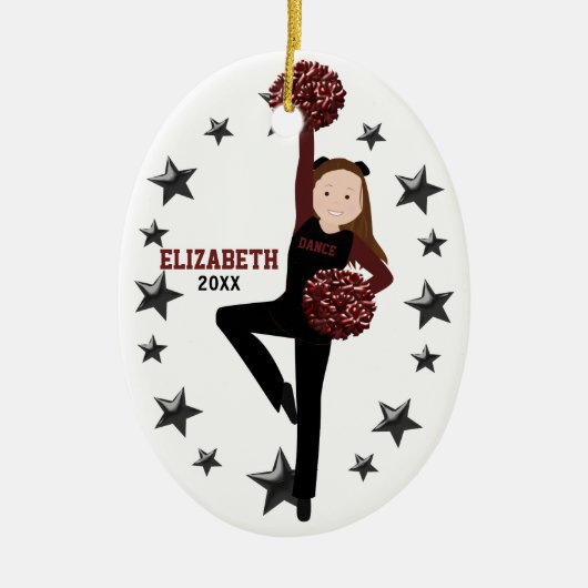 Brünetter Pom Squad in Black & Maroon Keramikornament (Vorne)