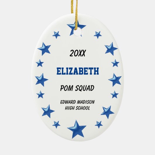 Brünetter Pom Squad in Schwarz, Blau und Weiß Keramikornament (Hinten)