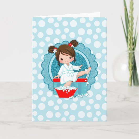 Brünetter Wellness-Center Girl Bubbles Türkis Rote Karte (Vorderseite)