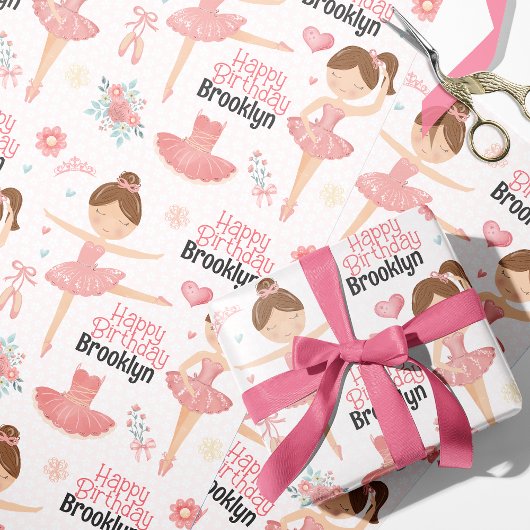 Brünettes Ballerina Personalisiert Wrapping Paper Geschenkpapier