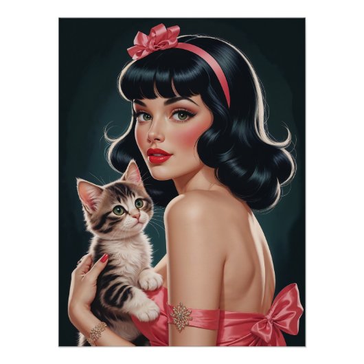 Brünettes Button mit Niedlichem Kitten Portrait Po Poster (Vorderseite)