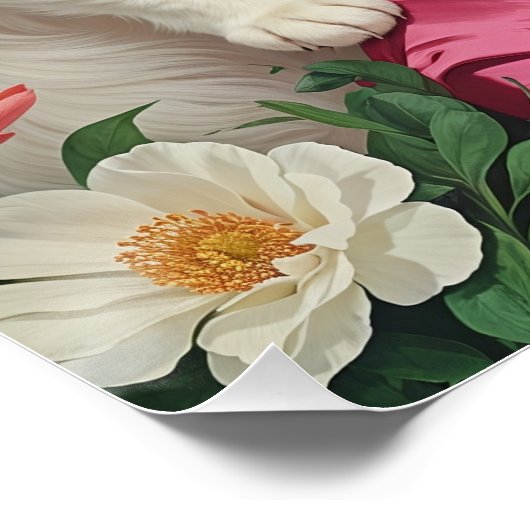 Brünettes Button mit Niedlichem White Cat Poster (Ecke)