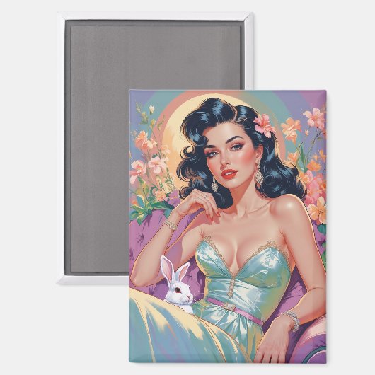 Brünettes Button mit Osterhasen Magnet (Vorderseite/Rückseite)