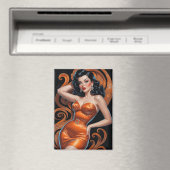 Brünettes Button-Up Orange Dress Magnet (In Situ (Geschirrspüler))