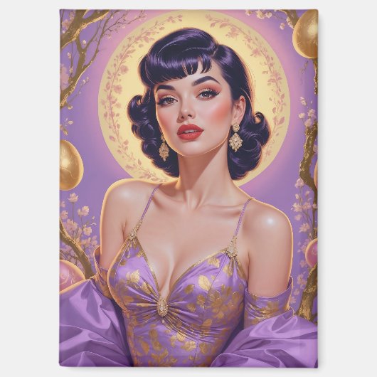 Brünettes Button-Up Ostereier Gold und Lila Magnet (Vorderseite)