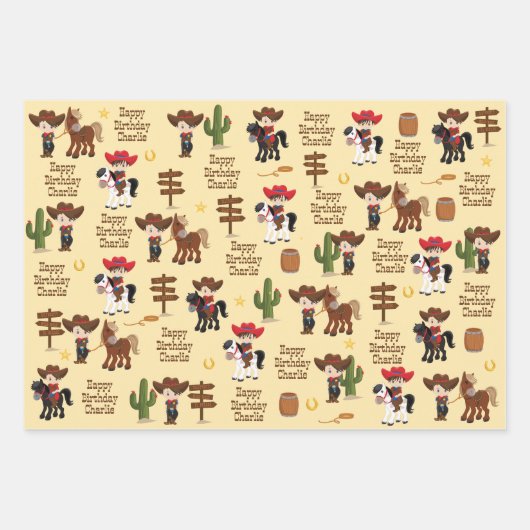 Brünettes Cowboy-Personalisiert-Wrapping-Paper Geschenkpapier Set (Vorderseite 3)