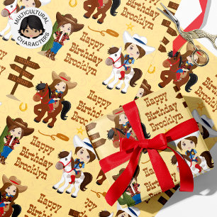Brünettes Cowgirl Personalisiert Wrapping Paper Geschenkpapier