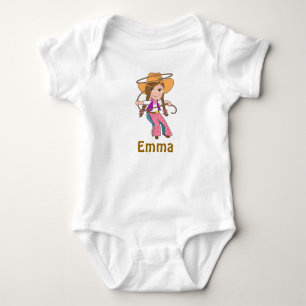 Brünettes Cowgirl-Shirt mit Name Baby Strampler