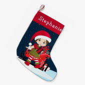 Brünettes Elf Girl mit Rudolph Weihnachtsmann Stru Kleiner Weihnachtsstrumpf (Vorderansicht (hängend))