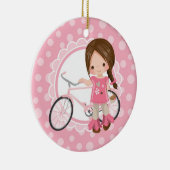Brünettes Fahrrad-Mädchen - rosa Weiß Keramik Ornament (Rechts)