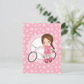 Brünettes Fahrradmädchen - Rosa Weiß Postkarte (Stehend Vorderseite)