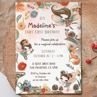 Brünettes Fairy Birthday Enchanted Forest Party Einladung