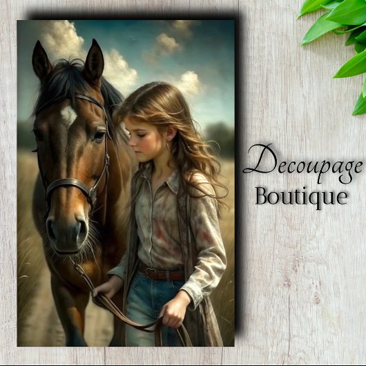 Brünettes Girl Brown Pferd Rustikales Landdekoupag Seidenpapier